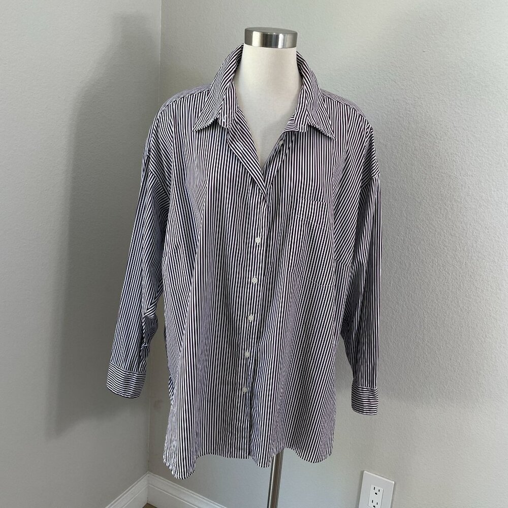 LAUREN RALPH LAUREN Womens Plus 3X Brown White Striped Button Up Shirt‎ Blouse